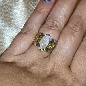 Wide Moonstone Statement Ring, Sterling Silver, Size 10